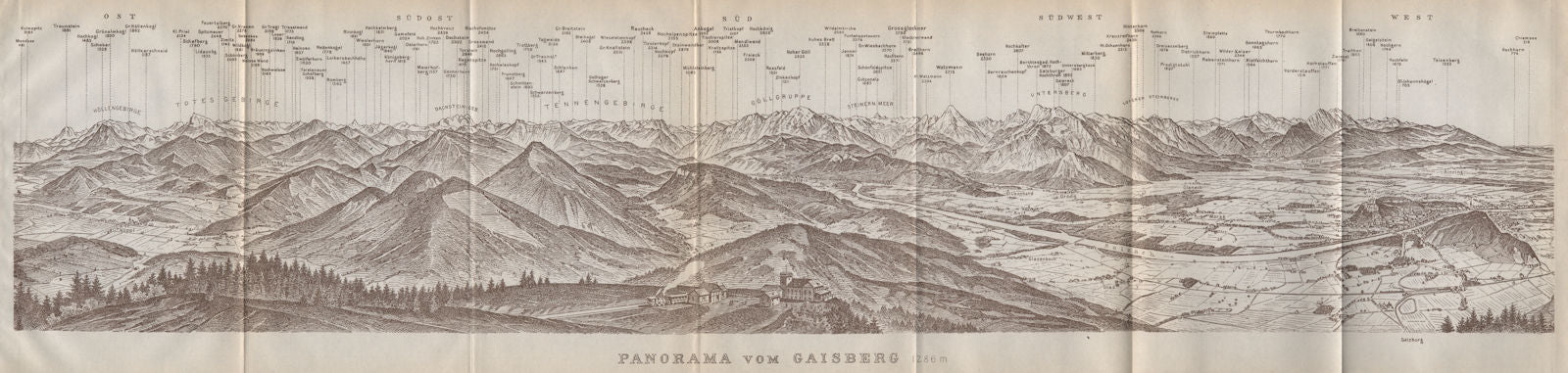 PANORAMA VOM GAISBERG. Salzburg. Salzach valley. Austria Österreich 1911 map